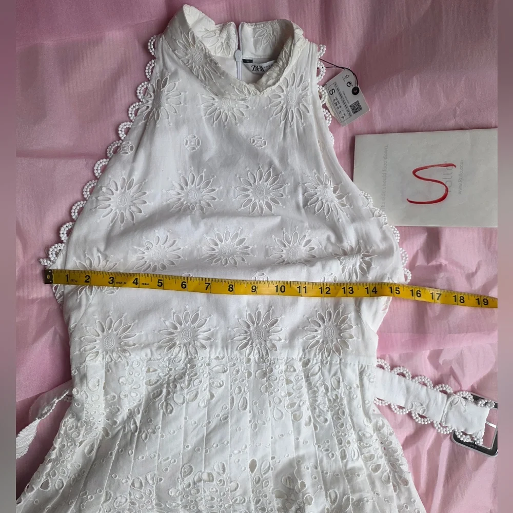 ZARA Openwork Embroidered Midi Dress ZW COLLECTION oyster white Nwt - Picture 5 of 16
